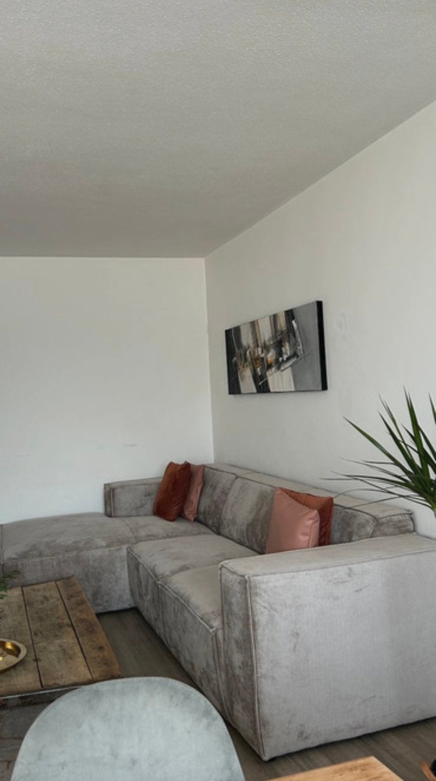 Magnifique Canapé d’angle velours gris, Huis en Inrichting, Ophalen, Zo goed als nieuw