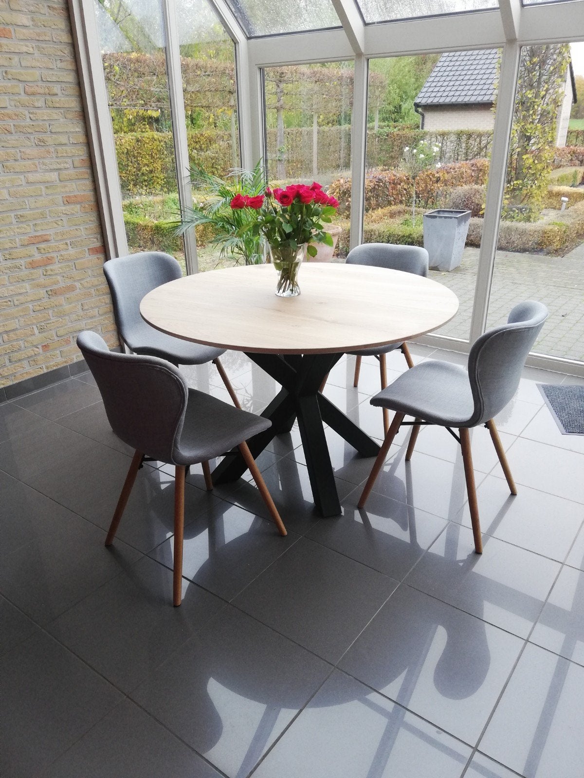 Ronde eikenhouten eettafel 120cm, Ophalen, Eettafel