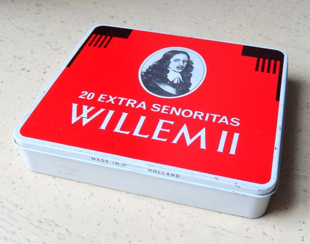Blikken sigarendoos Willem II, Verzamelen, Ophalen of Verzenden, Gebruikt, Overige, Overige merken
