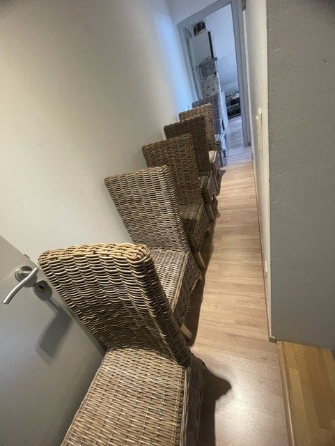 Dringend weg wegens verhuis 6 stoelen riet binnen, Maison & Meubles, Enlèvement, Utilisé, Osier ou Rotin