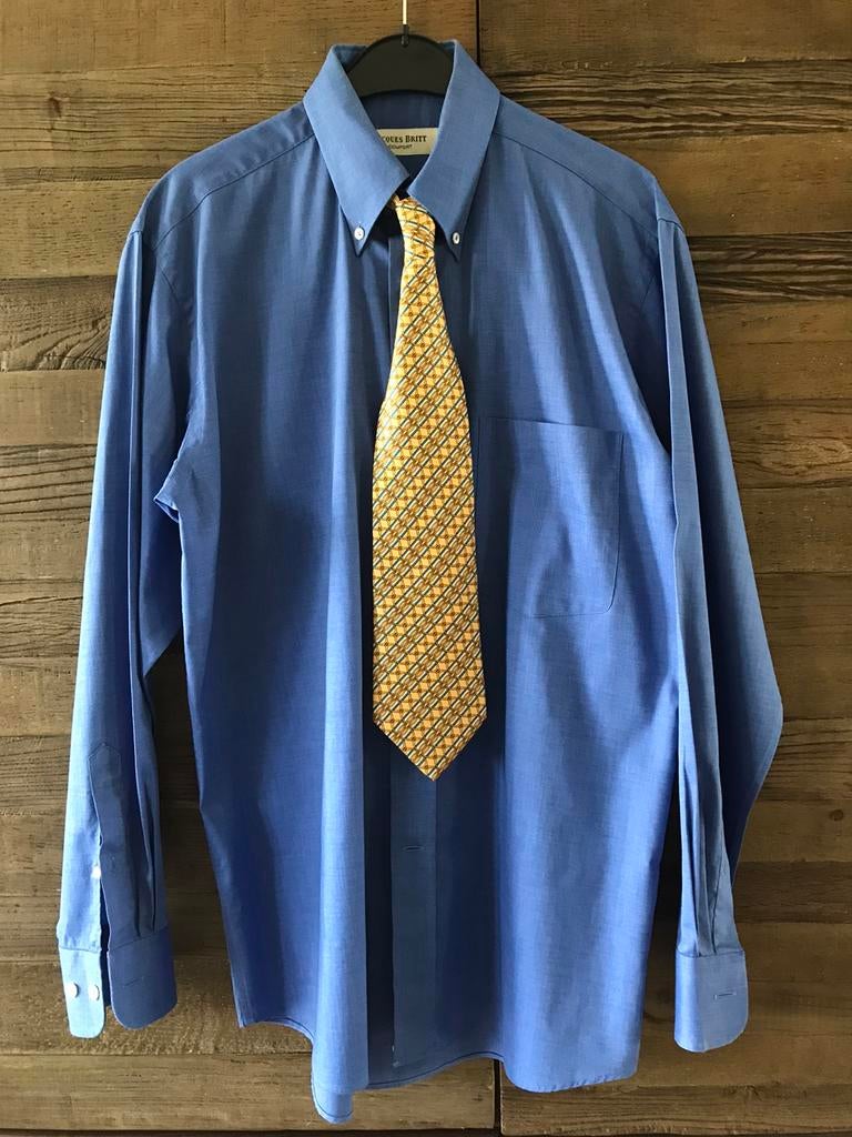 Blauw hemd met zijden das M/L, Kleding | Heren, Ophalen of Verzenden, Zo goed als nieuw, Blauw