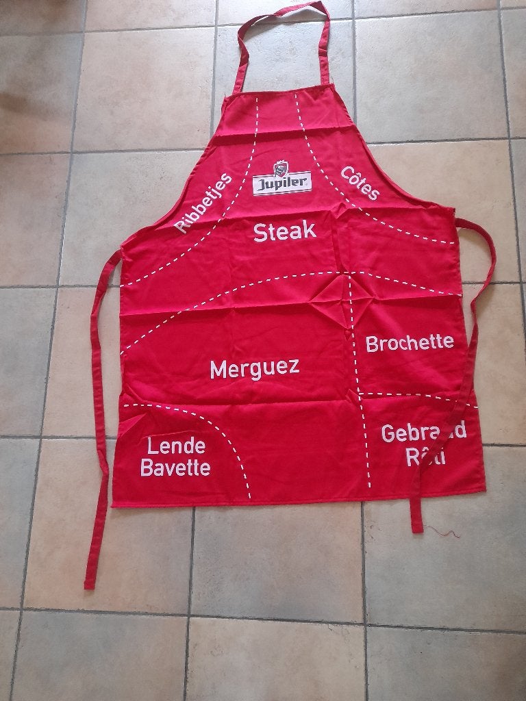 Schort Jupiler met leuke tekst., Huis en Inrichting, Keuken | Textiel, Ophalen, Wasbaar, Nieuw, Rood