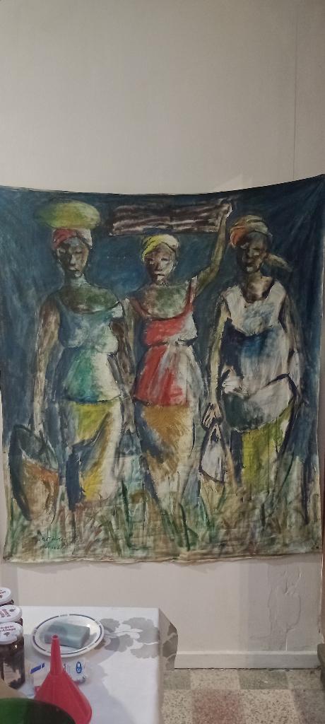 Peinture congo Cyrille Bokotaka,Tournai 1992, 135x155, n340, Antiquités & Art, Enlèvement