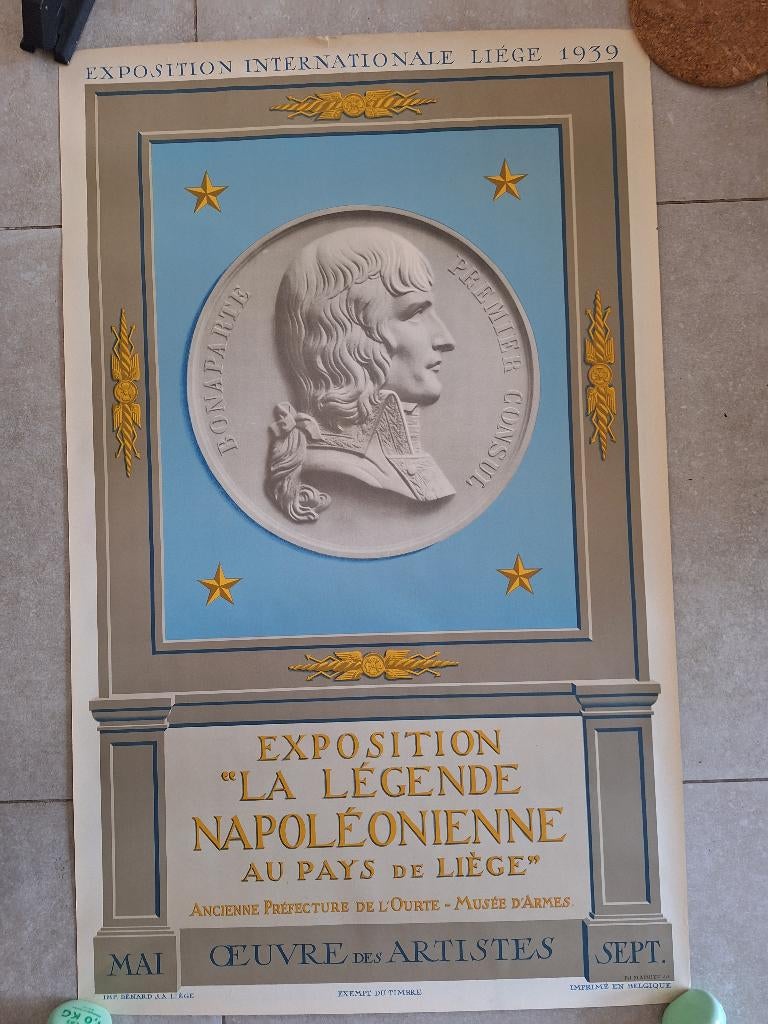 affiche ancienne exposition Liège 1939 Napoléon Bonaparte, Collections, Enlèvement ou Envoi, Utilisé, Autres sujets/thèmes, Gravure