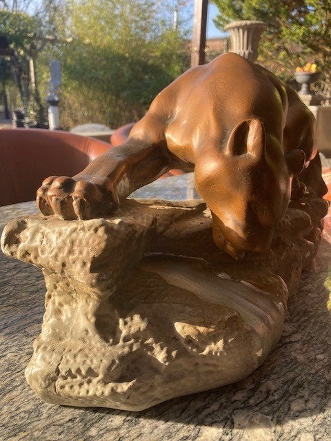antiek beeld panter naar Cartier 55cm! mooie antieke staat, Mammifère, Statue, Art deco, 50 - 100 cm