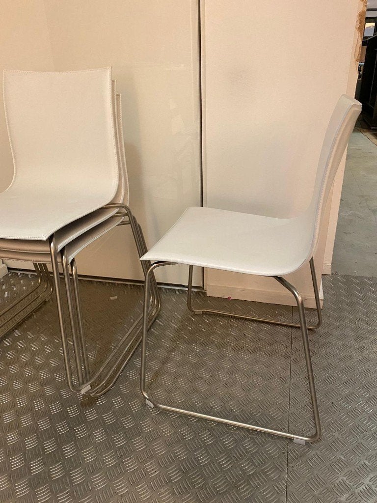 4 Stoelen LAPALMA wit leder, Comme neuf, Modern, strak, Enlèvement, Blanc