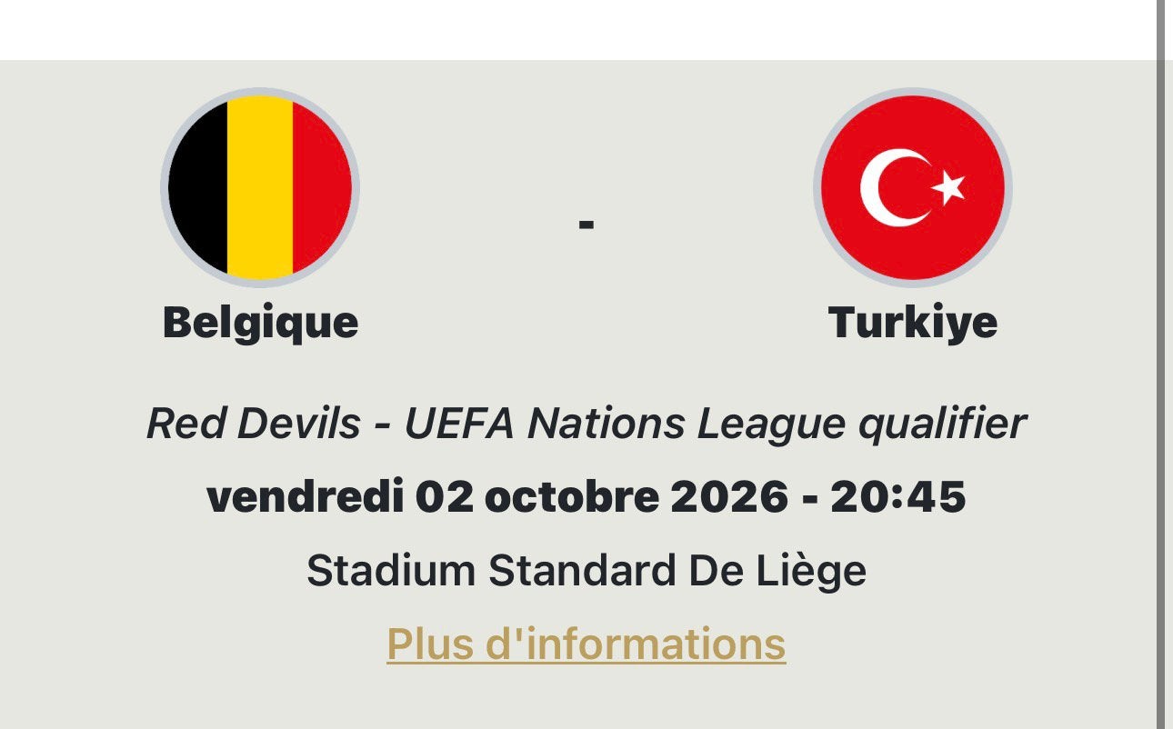Belgique turquie 02/10/26 recherche places