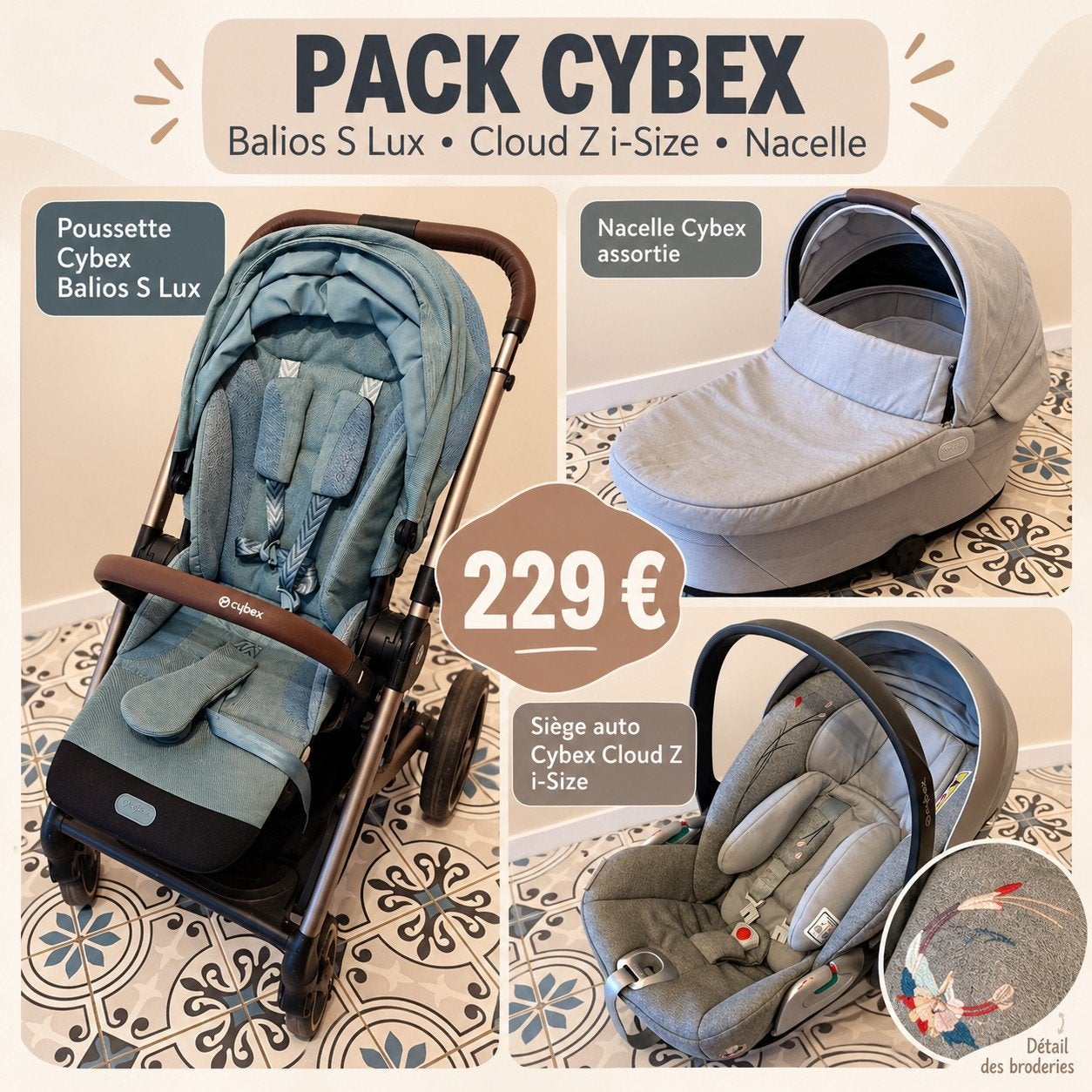 Pack Cybex Balios S Lux + Cloud Z i-Size + nacelle assortie, Enfants & Bébés, Enlèvement, Utilisé, Poussette, Autres marques