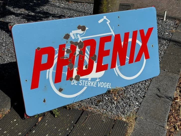 Groot oud Phoenix fiets emaille reclamebord