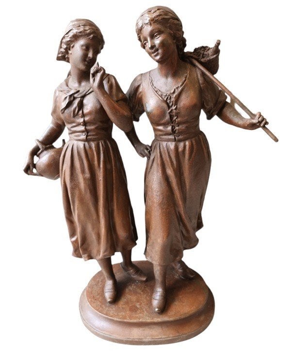 Ernest Rancoulet "2 dames" sculptuur., Ophalen of Verzenden, Metaal, Beeld
