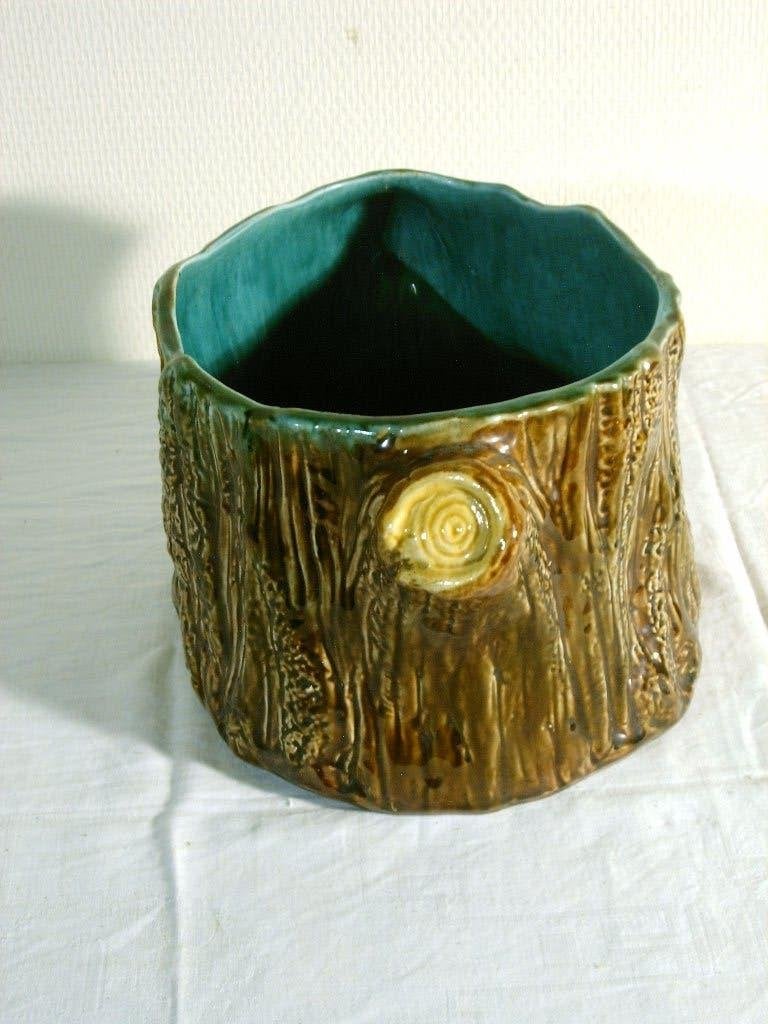 Antieke barbotine cachepot boomstronk, Antiek en Kunst, Ophalen of Verzenden