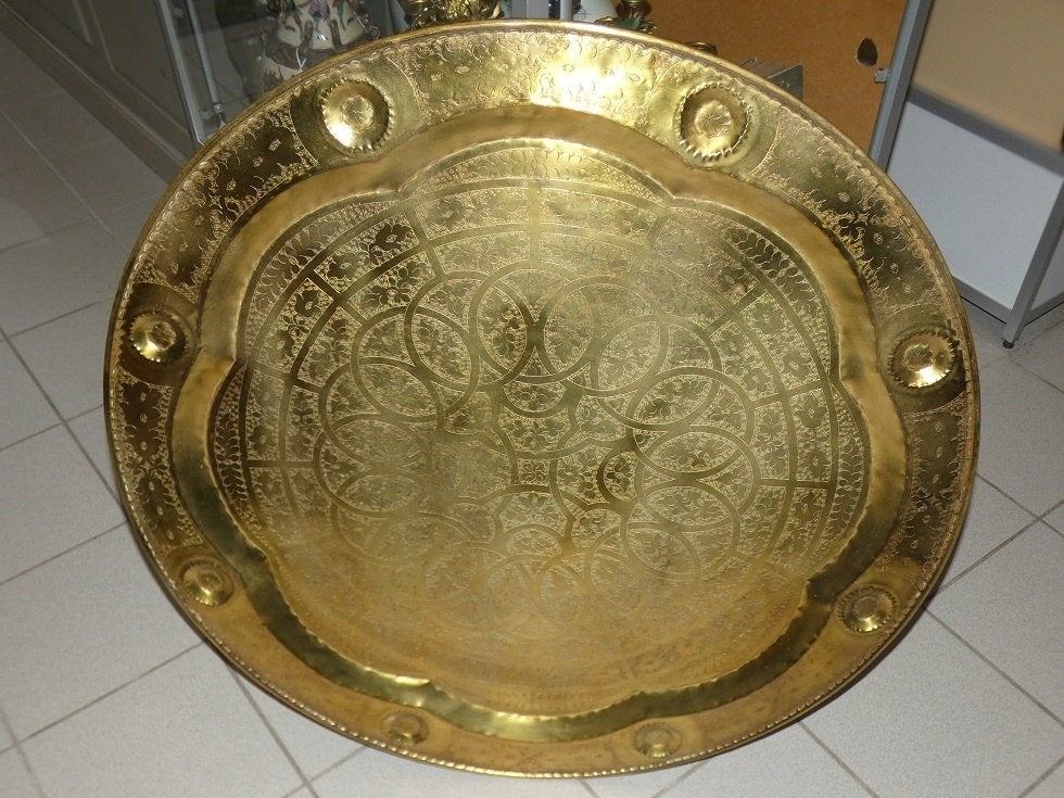 handgegraveerde enorme sierschotel 96 cm!, Antiek en Kunst, Antiek | Brons en Koper, Ophalen, Koper