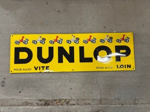 Dunlop emaille reclame bord mooie glans 146x46 cm, Verzamelen, Merken en Reclamevoorwerpen, Ophalen, Gebruikt, Reclamebord