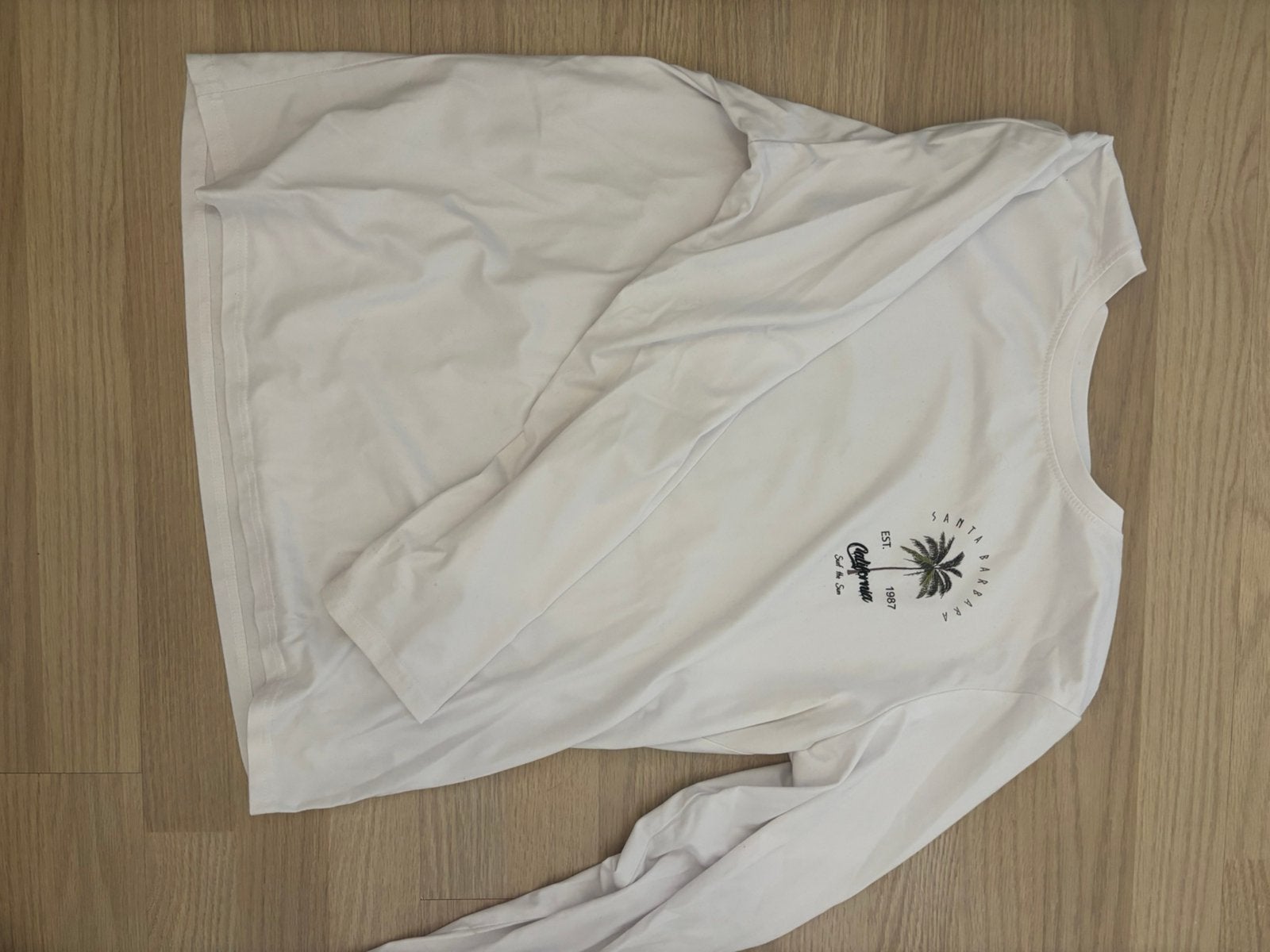 Longsleeve wit met palmboom, Kleding | Dames, T-shirts, Ophalen, Wit, Maat 42/44 (L), Zo goed als nieuw
