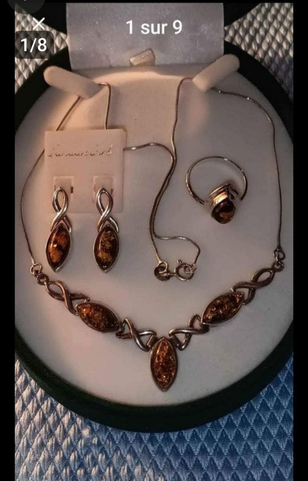 Sterling zilveren set met natuurlijk barnsteen, Ophalen, Nieuw, Met edelsteen, Zilver