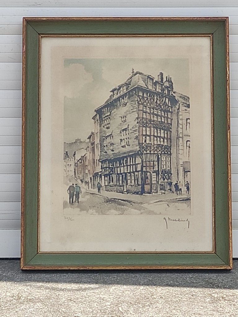 gravure ruelle animee signe roger hebbelinck, Enlèvement ou Envoi, Gravure