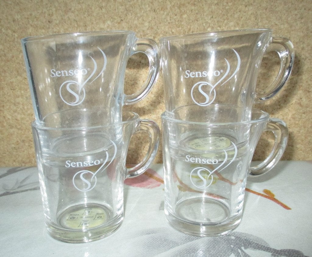 senseo tassen glas 4x, Huis en Inrichting, Keuken | Servies, Ophalen of Verzenden, Zo goed als nieuw, Glas, Kop(pen) en/of Schotel(s)