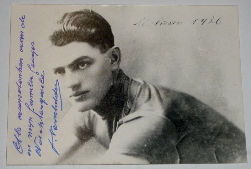 GETEKENDE FOTOKAART BAANWIELRENNER JULES VERSCHELDEN 1926, Ophalen of Verzenden, Zo goed als nieuw, Overige typen