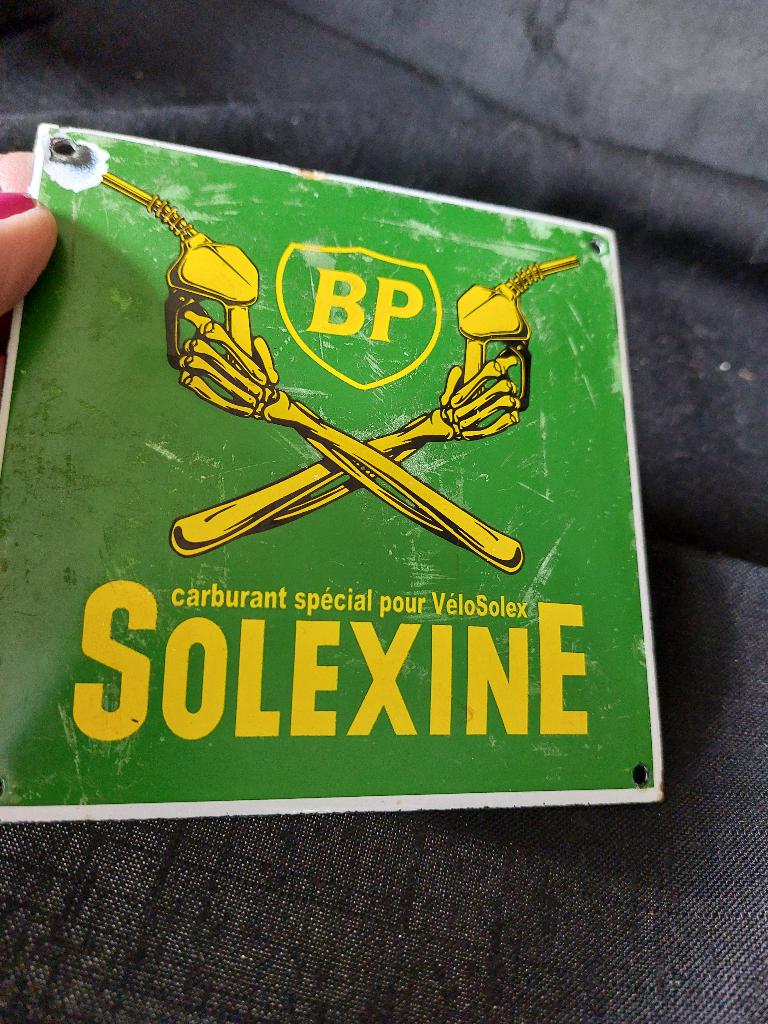 OUDE SOLEXINE BP KOEPELVORMIGE EMAILLE PLAAT, Ophalen of Verzenden