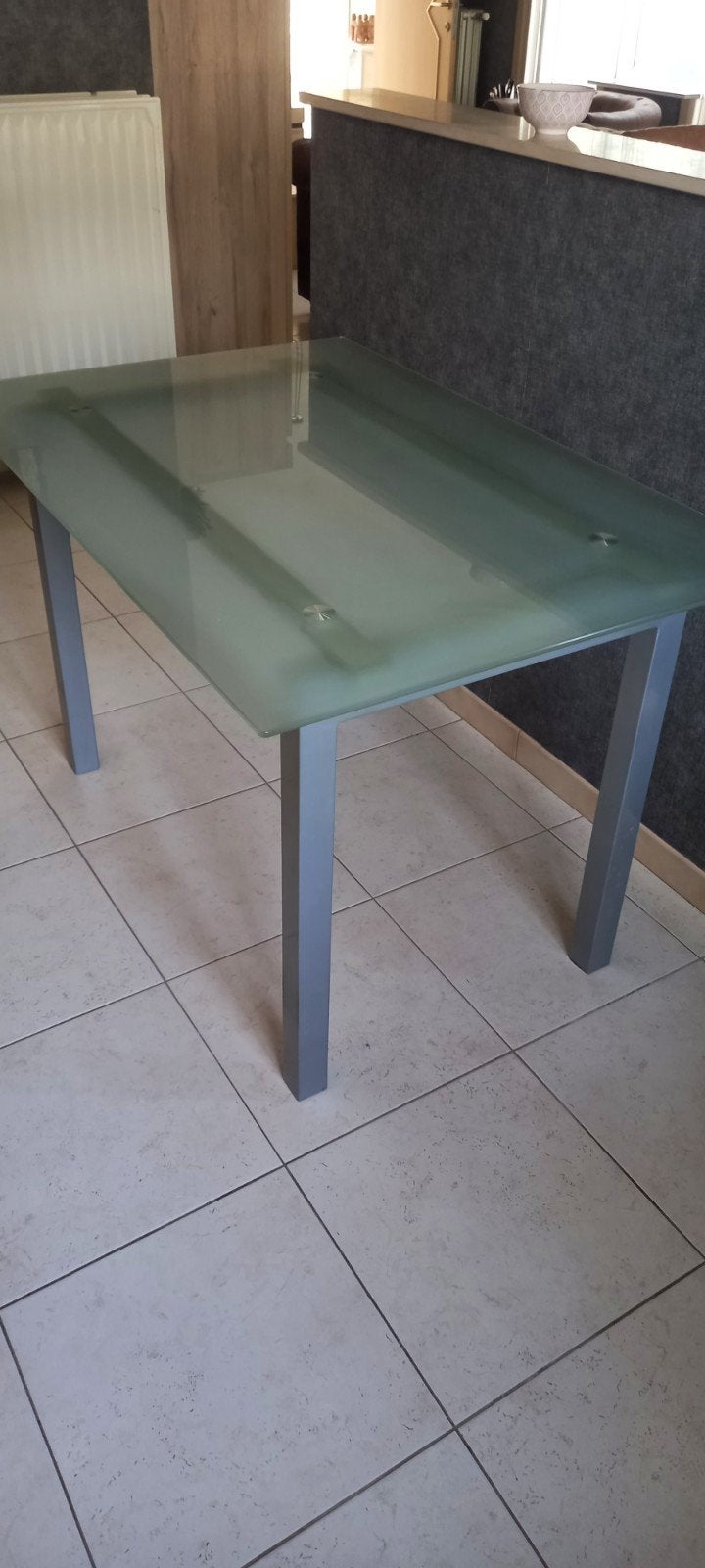alluminium tafel met glazen blad, Enlèvement, Comme neuf, Rectangulaire, Aluminium