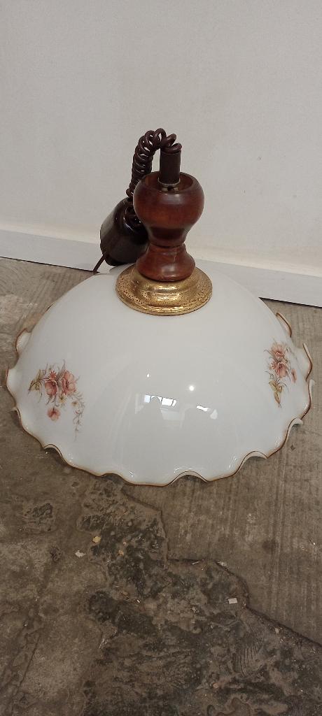 Lustre Monte-et-Baisse Opaline Fleurie - Made in Italy-50cm, Enlèvement, Utilisé, Verre