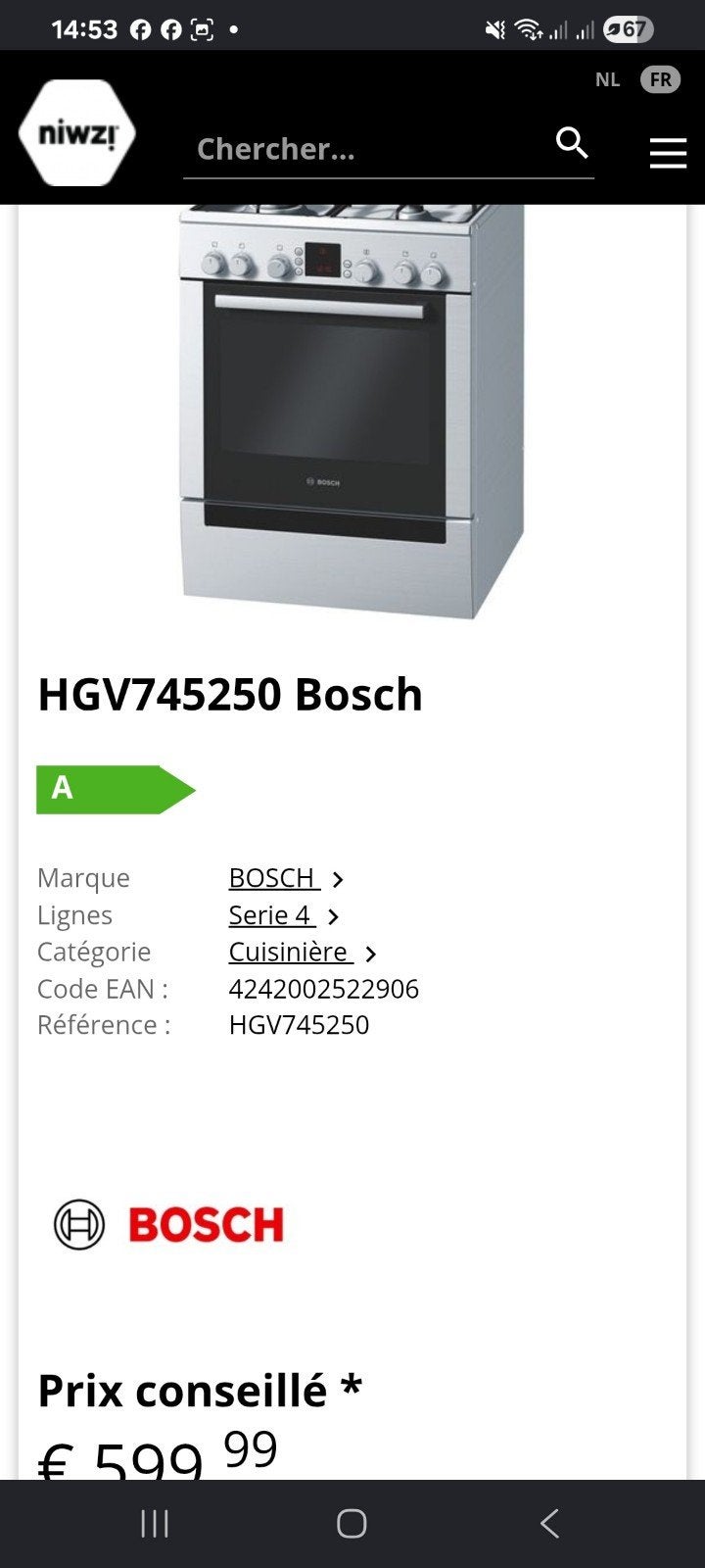 Four bosch gaz de ville, Electroménager, Bosch, Four