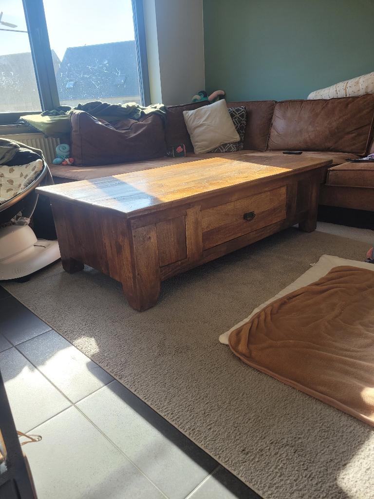 Mooie Salontafel 155cm op 80 cm, 100 à 150 cm, Hout, Enlèvement, Utilisé