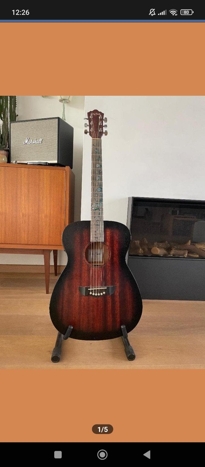 Harley Benton delta blues oe met gigbag, Ophalen, Gebruikt, Western- of Steelstringgitaar, Met koffer