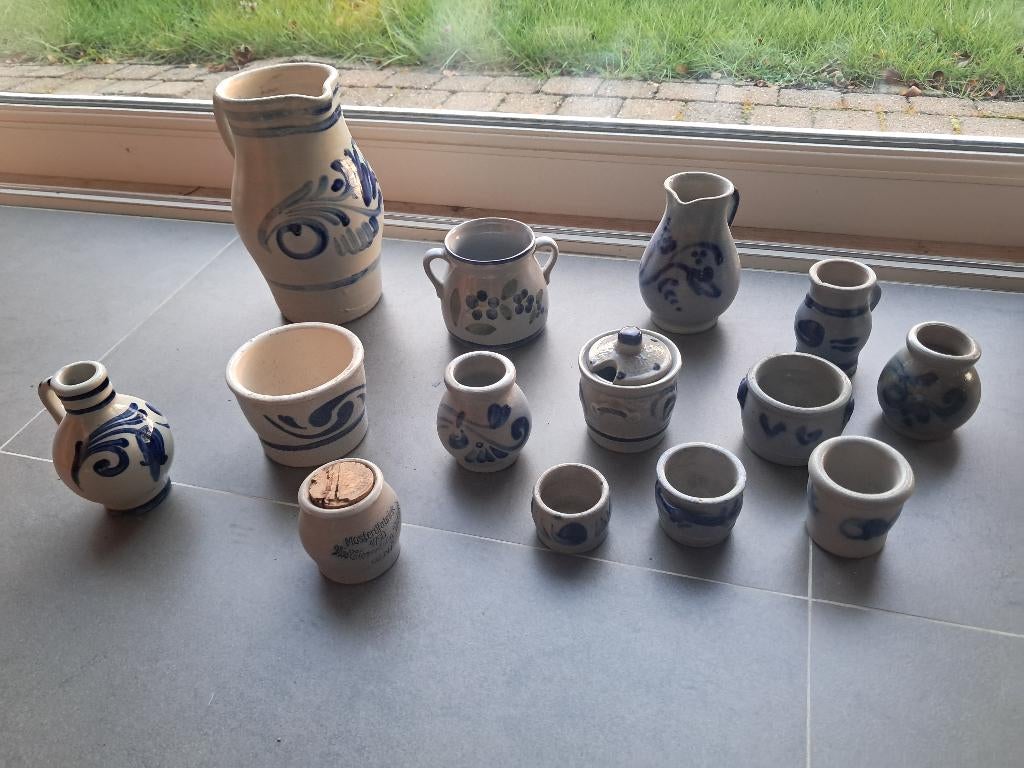 Stenen potjes, kruik, kan/ kannetjes grijs en blauw, Enlèvement ou Envoi