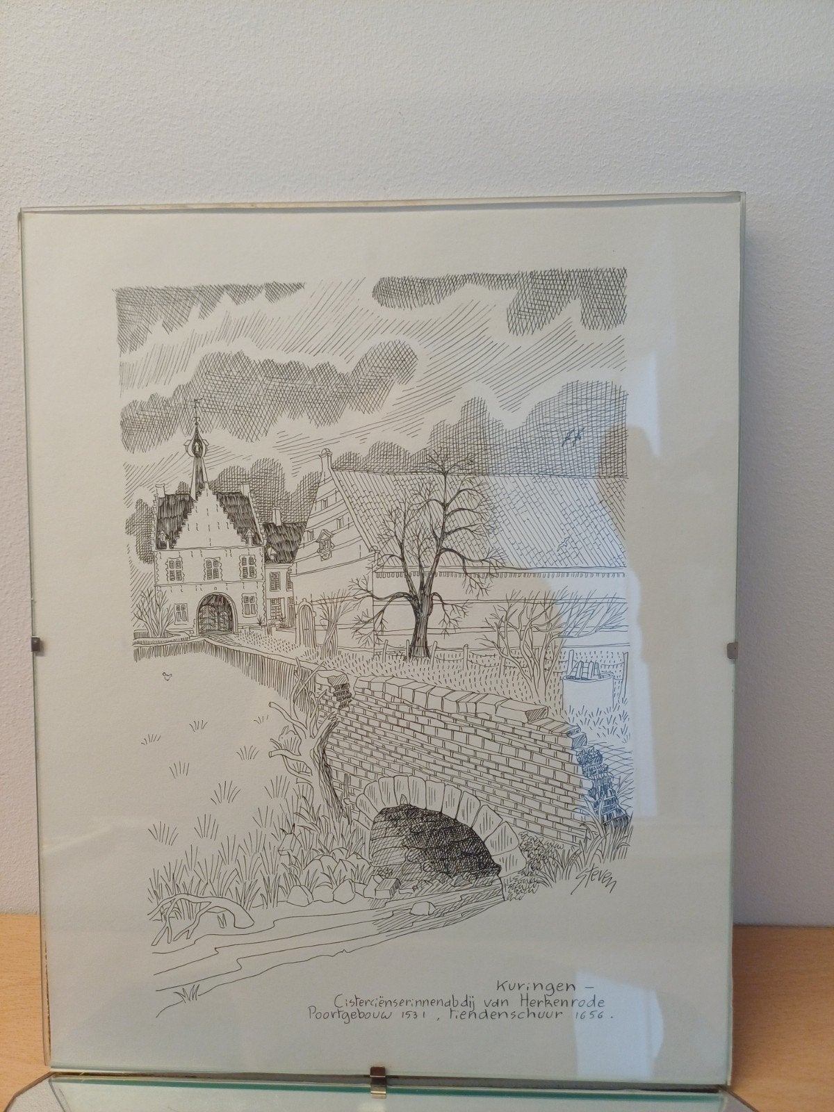 Ets abdij van Herckenrode, Antiek en Kunst, Ophalen, Ets, Achter glas