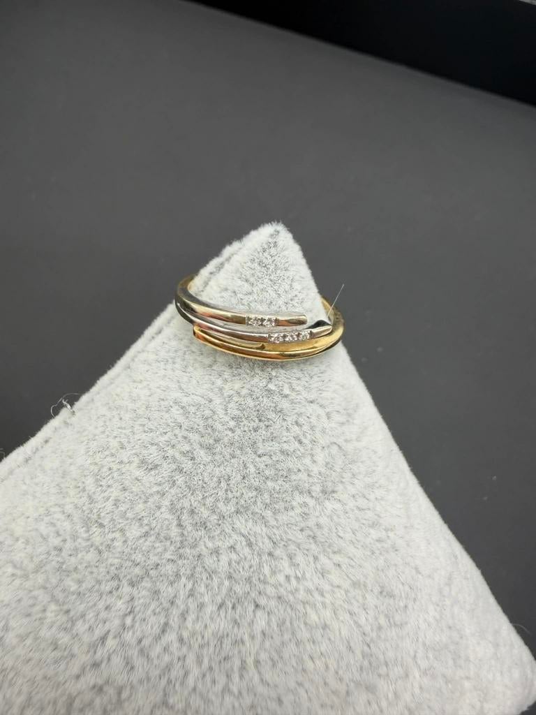 Bicolor gouden ring met 5 diamantjes 54, Ophalen, Zo goed als nieuw