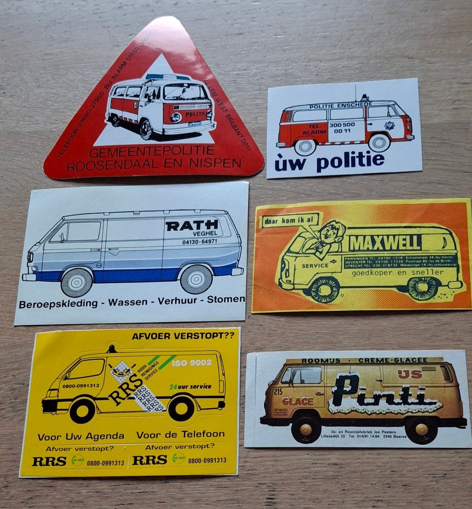 Lot stickers: Volkswagen busje politie Pinti Ijs, Ophalen of Verzenden, Zo goed als nieuw, Auto of Motor