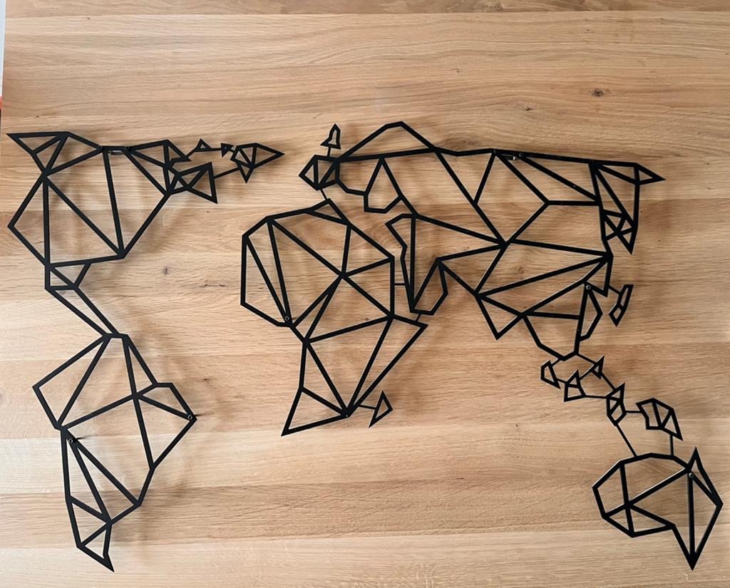 Wereldkaart wanddecoratie, Ophalen, Metaal, 90 cm, Zwart
