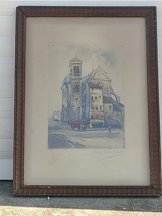 Gravure saint Nicolas du Chardonnet signe Eugène lautral, Enlèvement ou Envoi, Gravure