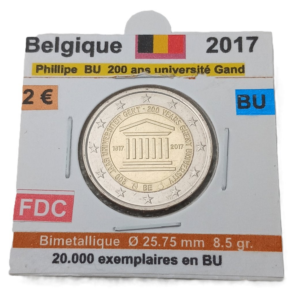 Belgique RARE 2 € Philippe Gand 2017 FDC/BU 20.000 ex, Timbres & Monnaies, Envoi, Belgique, 2 euros
