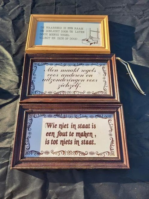 3 Vintage spreuktegels, Antiek en Kunst, Ophalen