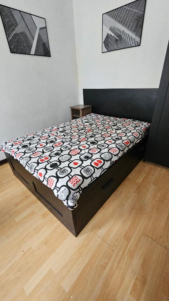 Zwart bedframe met 4 laden 140x200, Huis en Inrichting, Slaapkamer | Bedden, Ophalen, Zwart, Tweepersoons, 140 cm