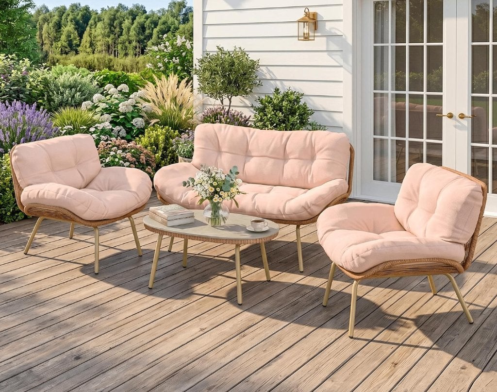 Tuinset 4-delige Polyrattan Loungeset Beige 4 Personen NIEUW, Jardin & Terrasse, Ensembles de jardin, Neuf, Enlèvement ou Envoi