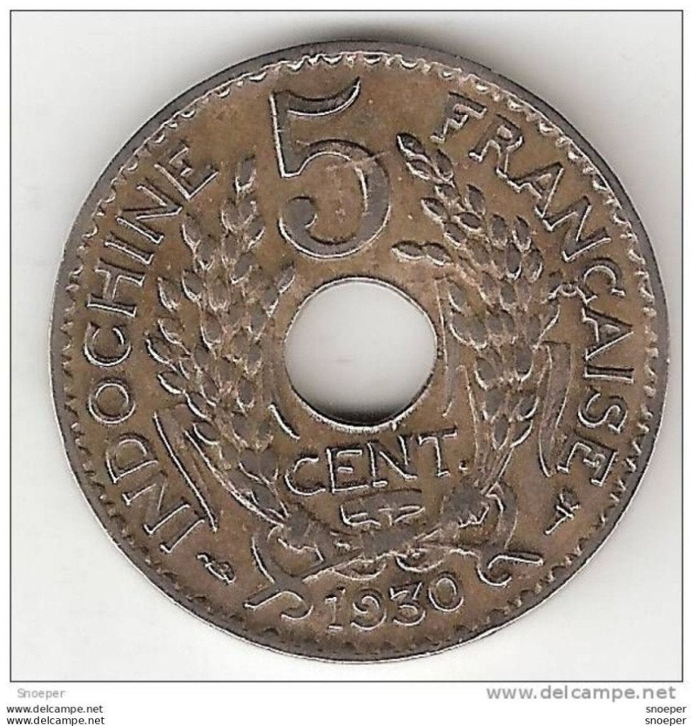 indo-china 5 cents 1930 torch km18 vf+, Verzenden, Zuidoost-Azië, Losse munt