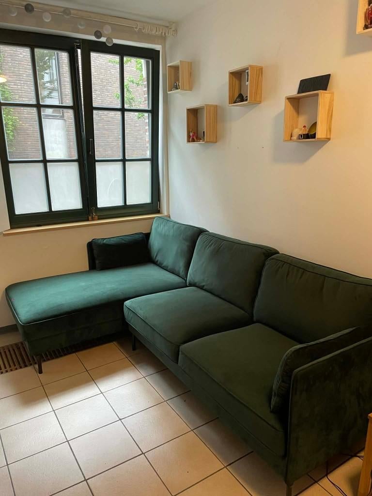 Groene Hoekzetel te koop!, Huis en Inrichting, Zetels | Zetels en Chaises Longues, Ophalen, 250 tot 300 cm, Zo goed als nieuw