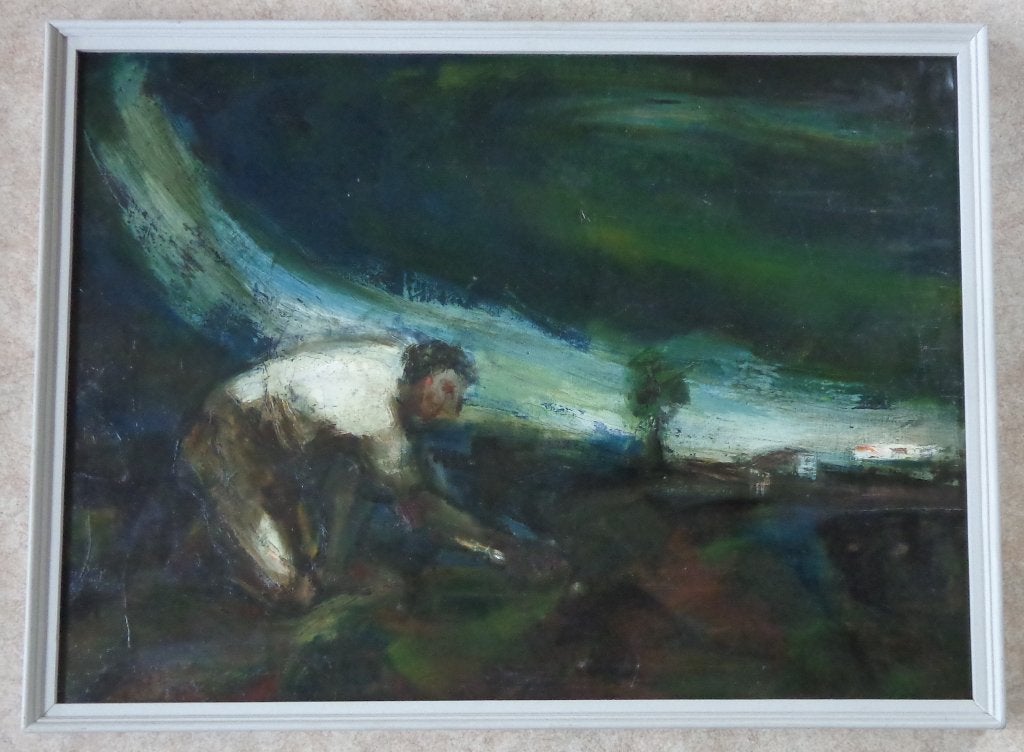 MONOGRAM J. D. M. / LANDBOUWER / OLIEVERF / 70x93cm / KADER, Peinture à l'huile, Signé, Figures, Autres matériaux