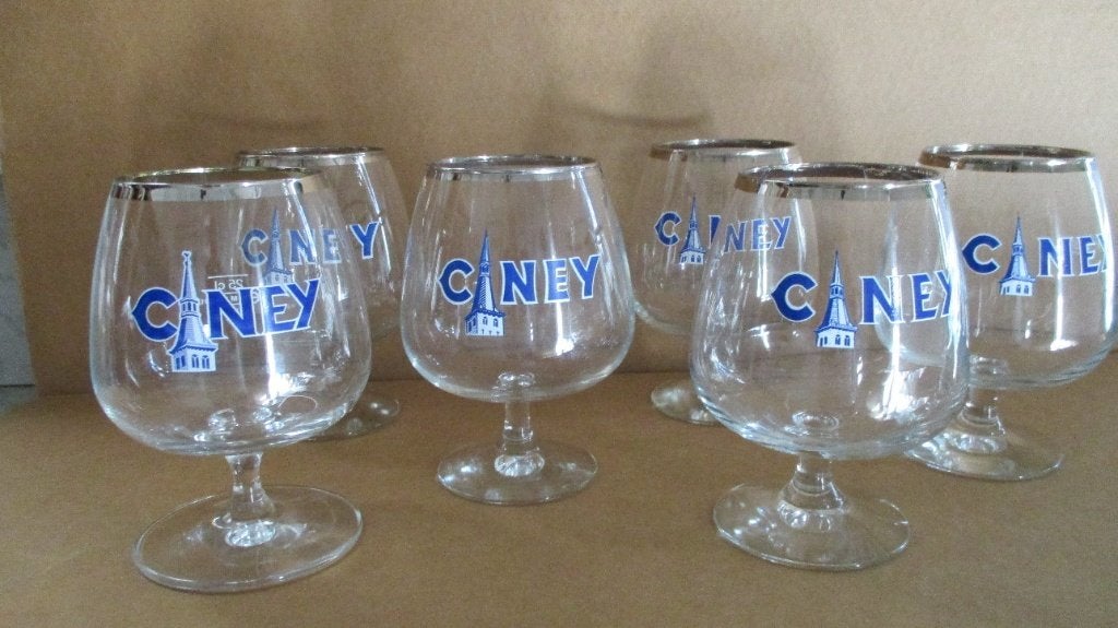 6 Ciney bierglazen met zilver rand 15€, Ophalen, Nieuw, Bierglas