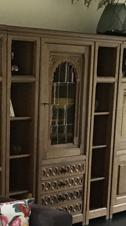eiken kast met glasraam en 2 boekenkasten, Ophalen, Gebruikt, 50 tot 100 cm, 50 tot 75 cm