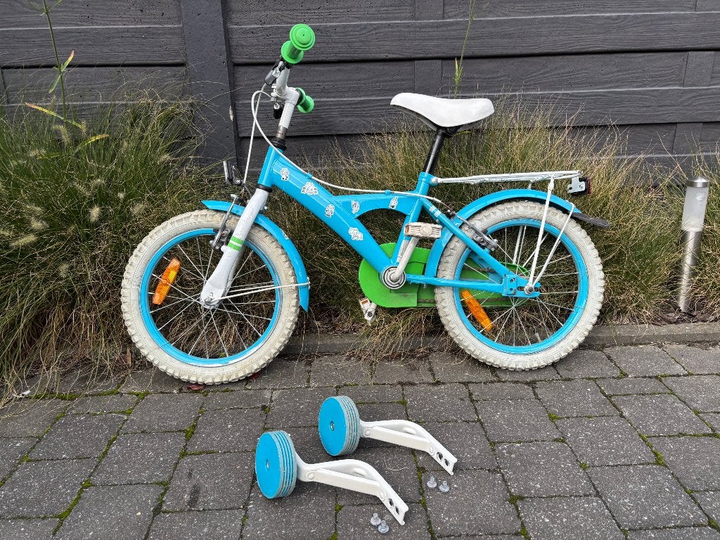 Kinderfiets met zijwieltjes 16 inch, Fietsen en Brommers, Zijwieltjes, Velgrem, Ophalen, Overige merken