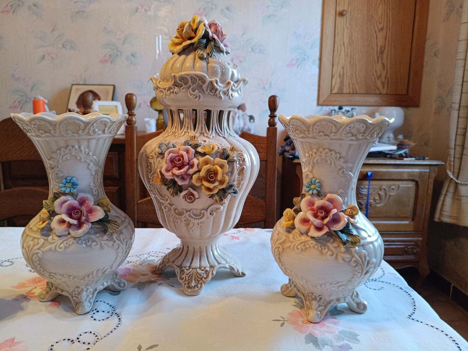 Garniture de cheminée vintage style Capodimonte - 3 pièces, Ophalen, Zo goed als nieuw, Decoratie