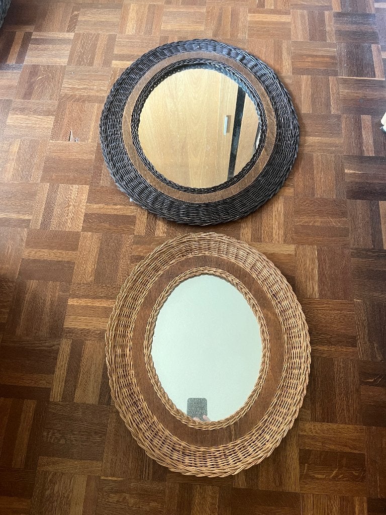 2 vintage spiegels rotan Japandi stijl scandinavian, Ophalen, Minder dan 50 cm, Zo goed als nieuw, Minder dan 100 cm