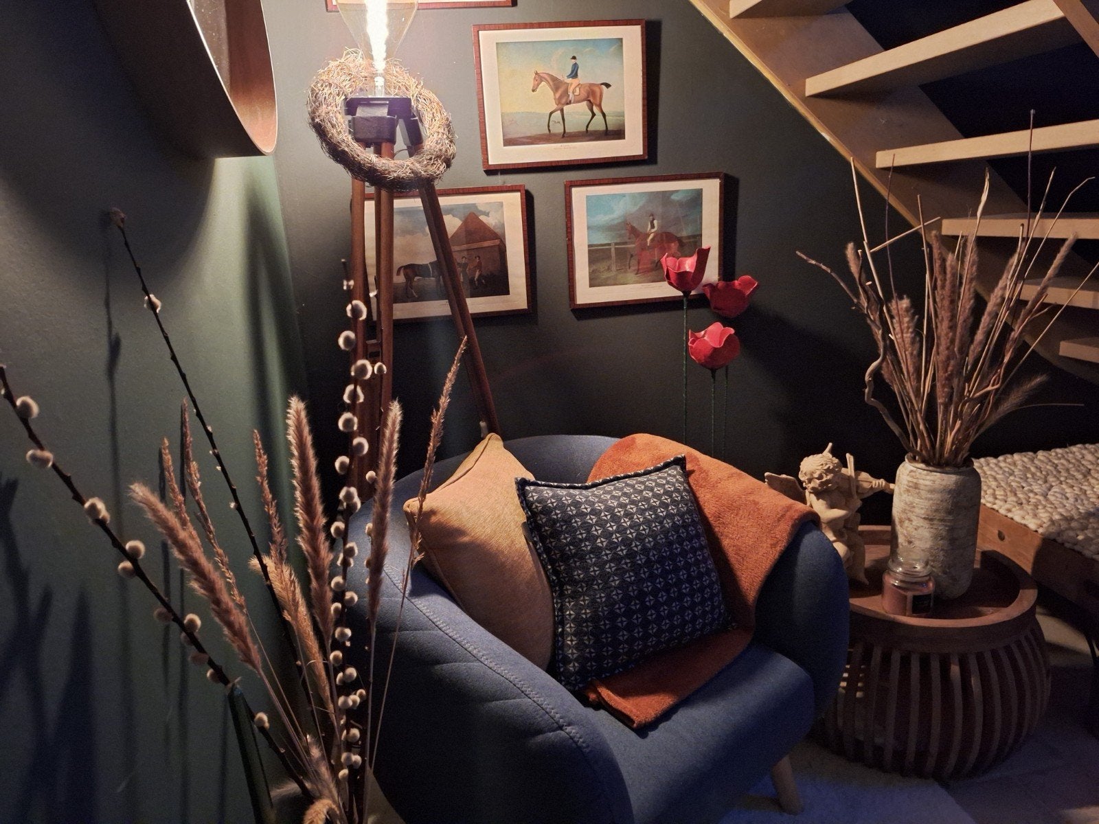 Blauwe stoffen design/Scandinavische zetel, Une personne