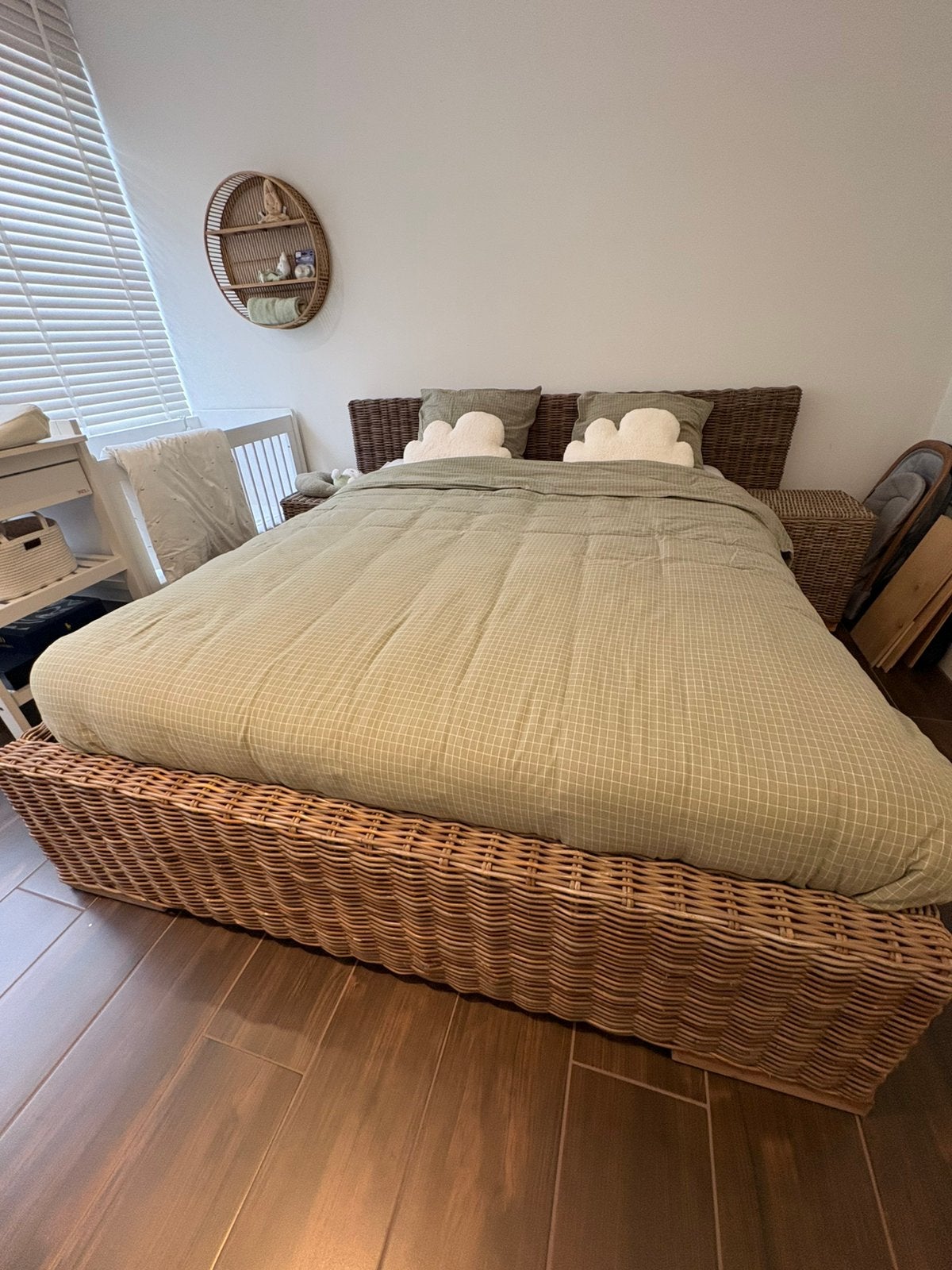 Bed rotan riet 160 x 200, Ophalen, Zo goed als nieuw, Hout