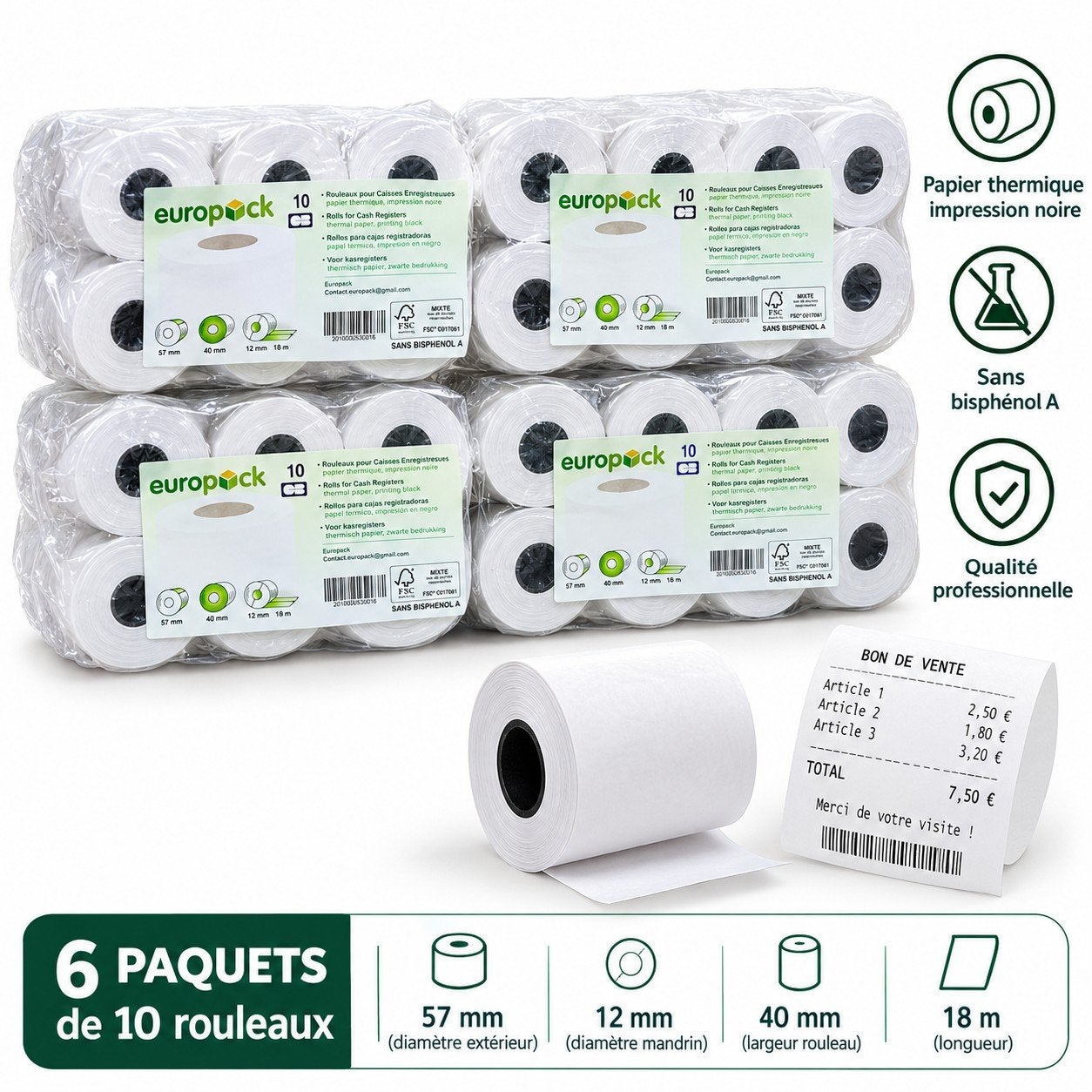Rouleaux thermiques pour caisse / TPE – 57  40 mm, Enlèvement ou Envoi