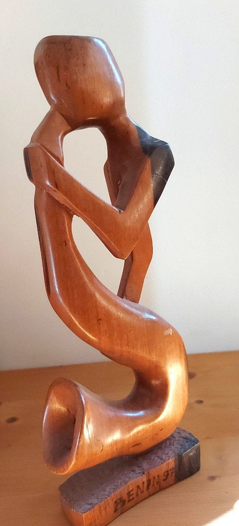 Afrikaanse houtsaxofonist uit Benin, Afrika, Handgemaakt, 30 cm, Houtsnijwerk